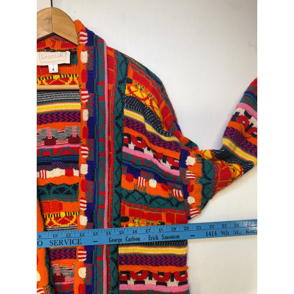 Leoniak Vintage Style Multicolor Geometric Knit Open Front Cardigan Sweater S - Picture 6 of 7